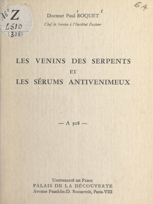 cover image of Les venins des serpents et les sérums antivenimeux